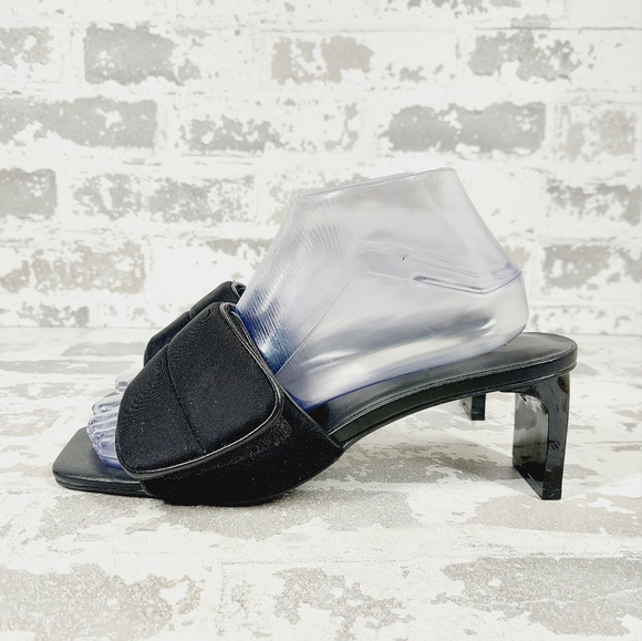 Open Edit Shoes - NEW Open Edit Cava Black Strap Square Toe Heeled Slide Sandals E502